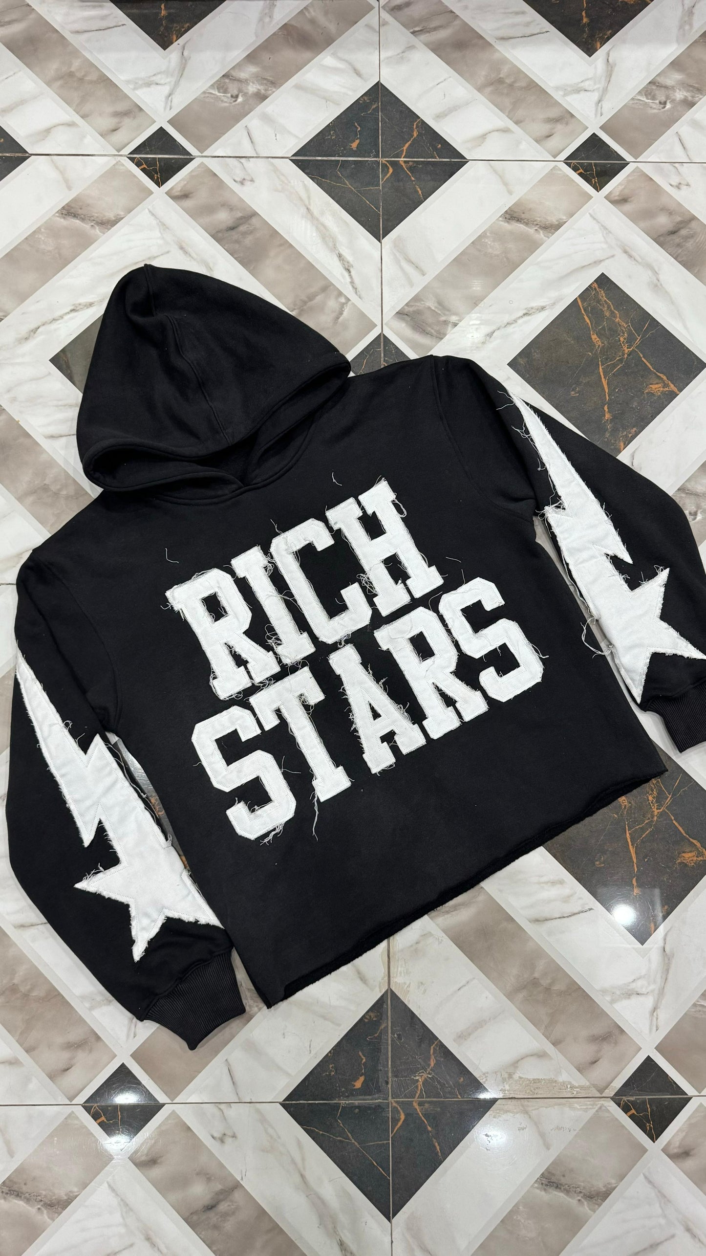 BLACK “RICH STARS” Distressed Oversized Flared Sets®️