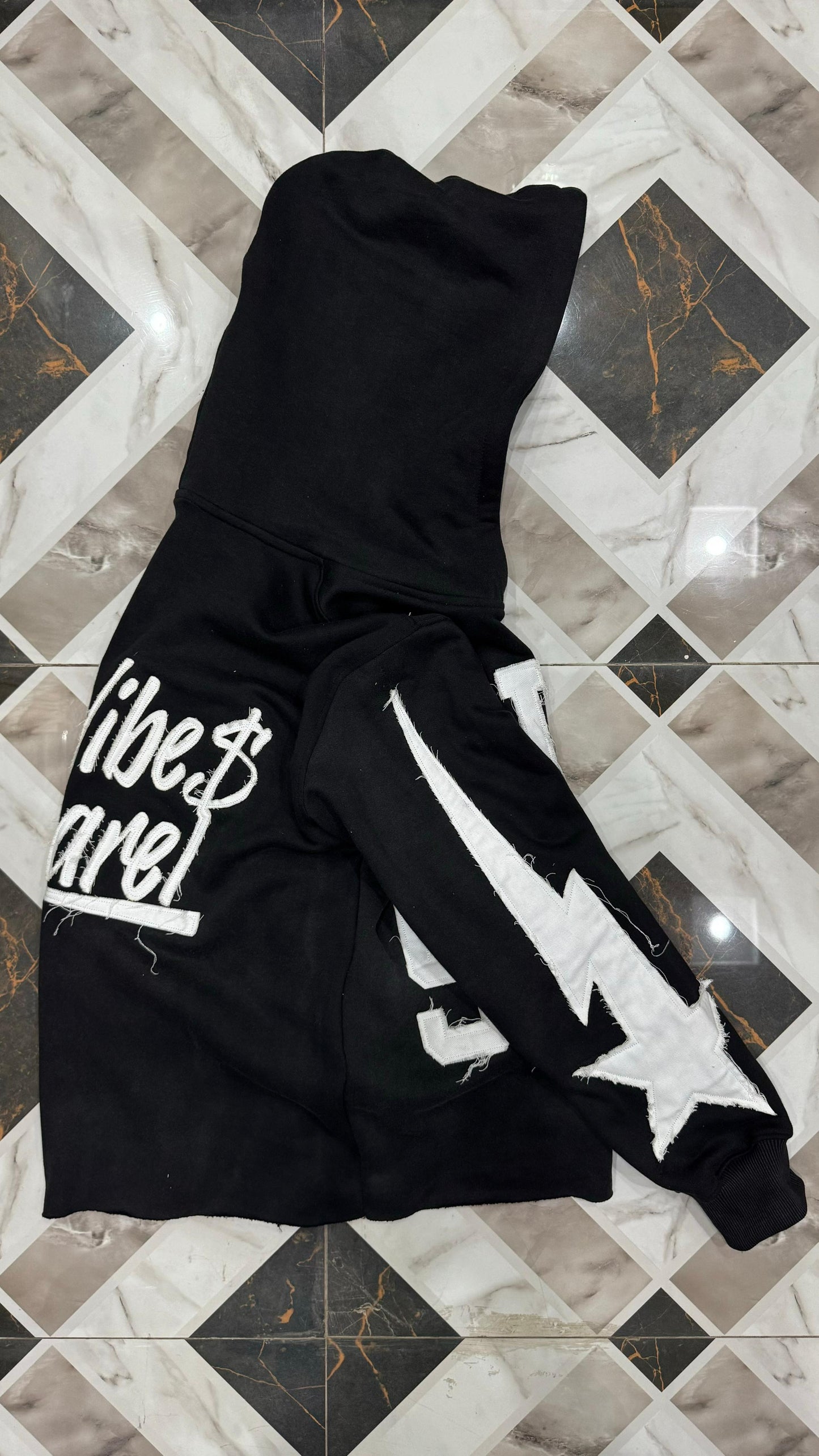 BLACK “RICH STARS” Distressed Oversized Flared Sets®️
