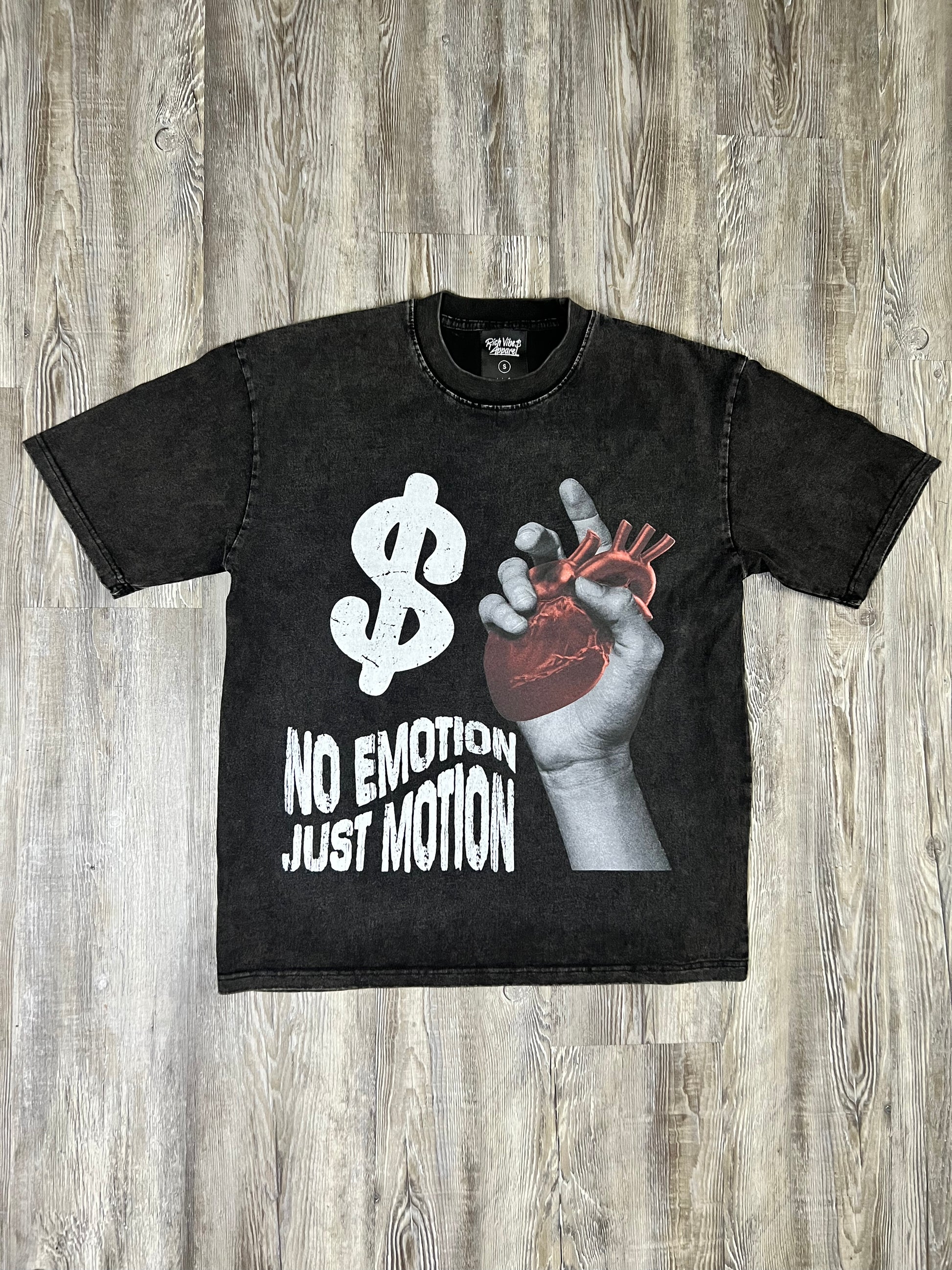 NO EMOTION, JUST EMOTION TEES (VINTAGE BLACK WASH) 🫀 - Rich Vibes Apparel