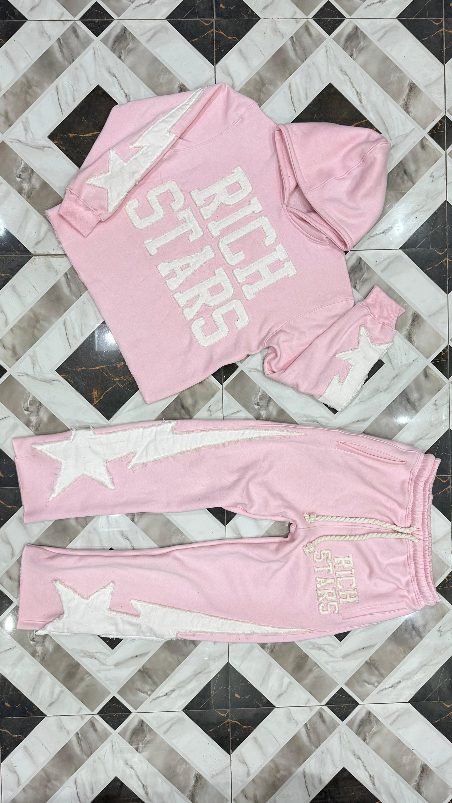 [PRE-ORDER] LIGHT PINK “RICH STARS” Distressed Oversized Flared Sets®️ (Copy)