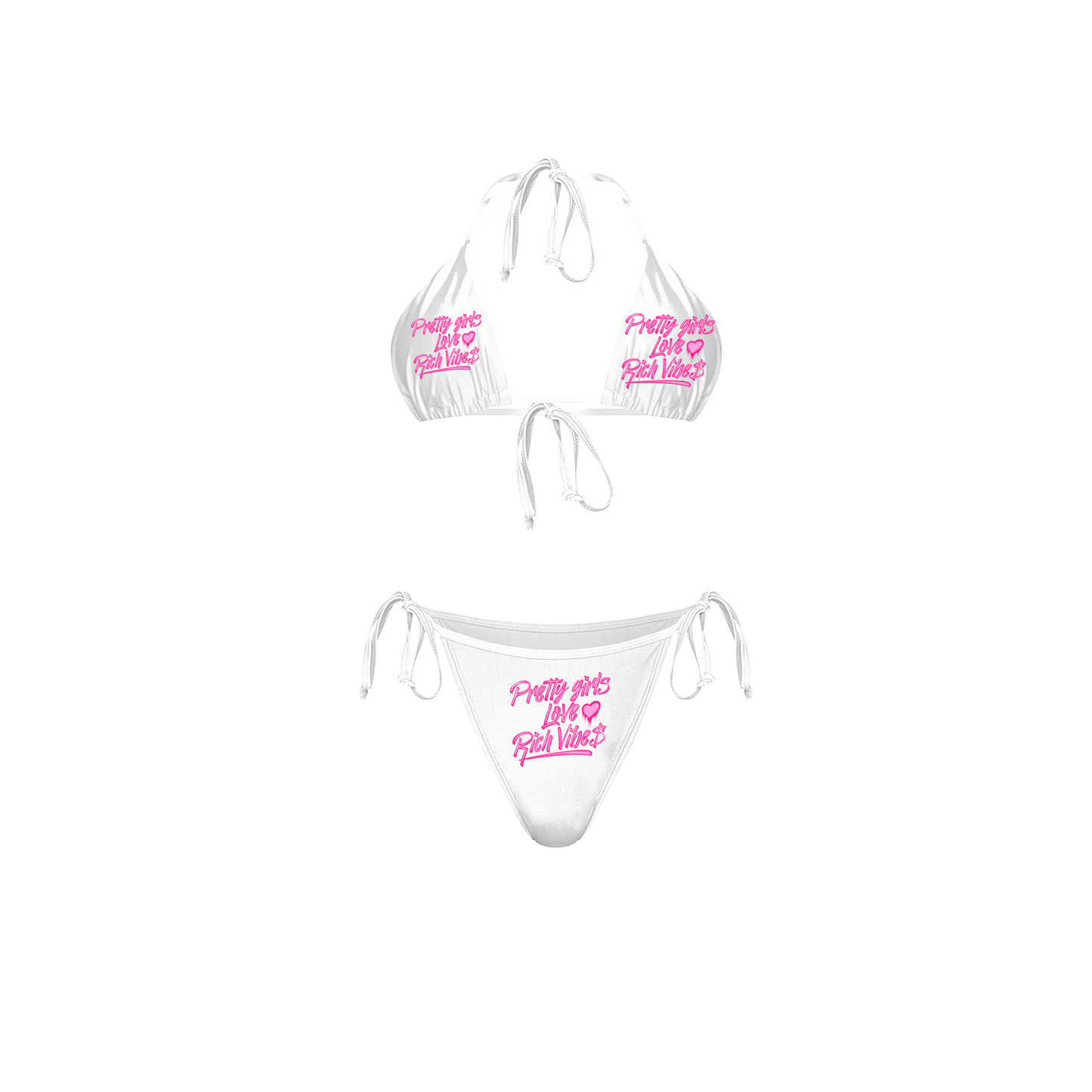 WHITE PRTTY GIRL LUV RICH VIBES BIKINI 💕 - Rich Vibes Apparel