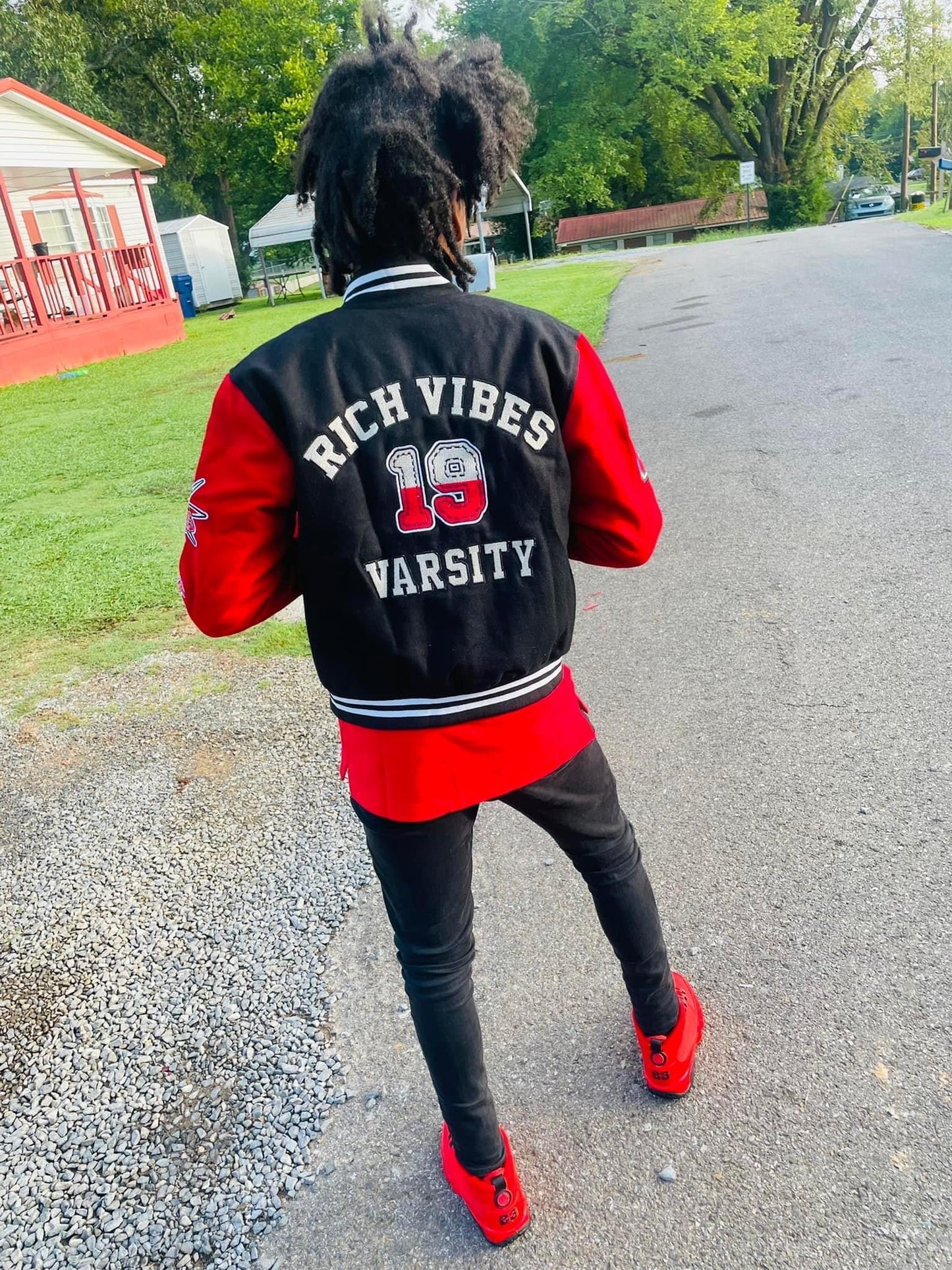 PREMIUM RICH VIBES VARSITY JACKET BLK/RED🔥🔥 - Rich Vibes Apparel