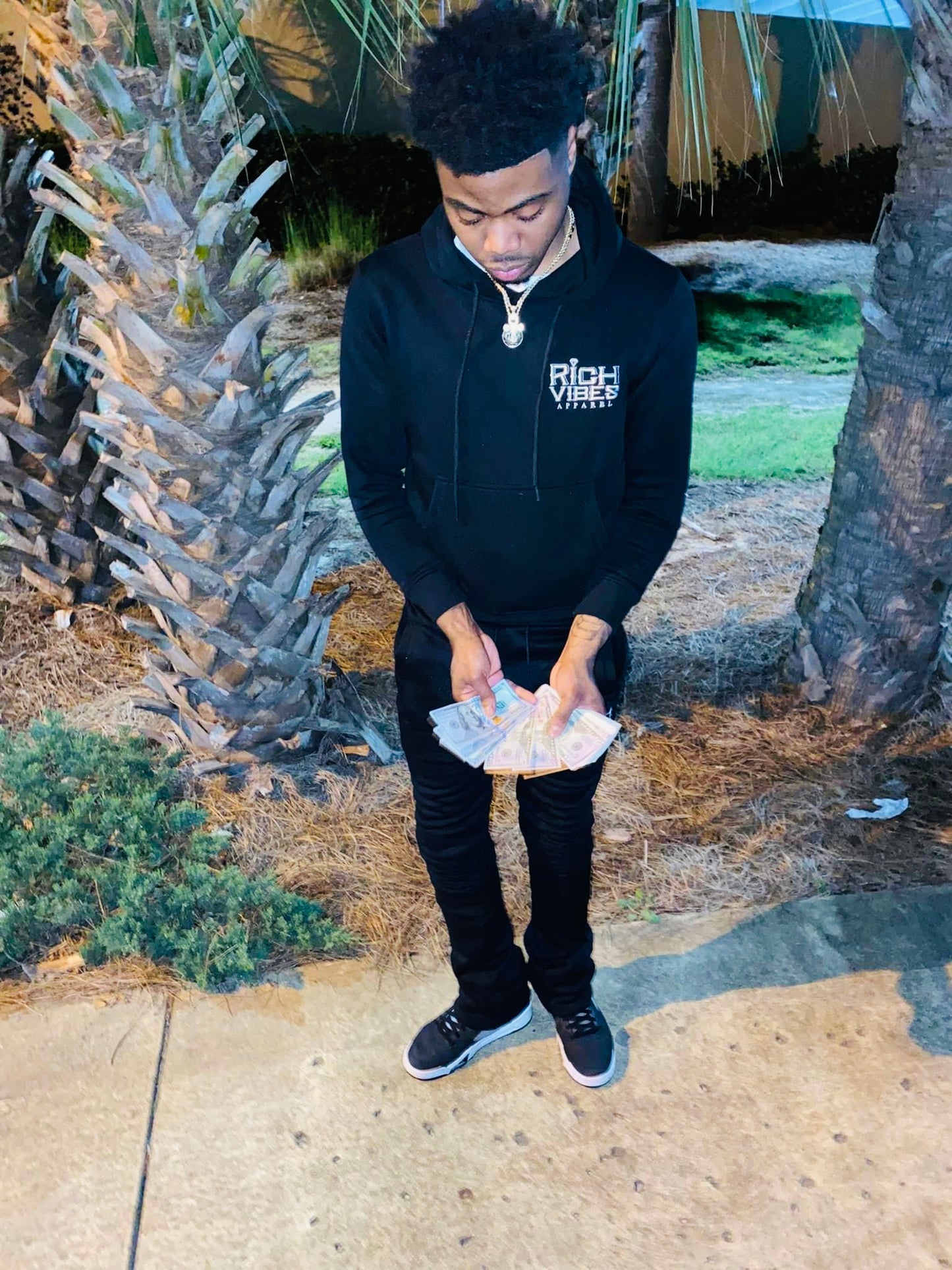 BLACK cozy rich vibes hoodie - Rich Vibes Apparel