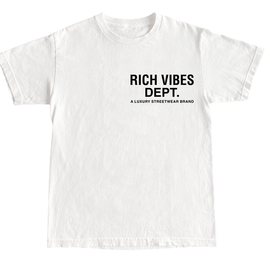 WHITE RICH VIBES DEPT. T-SHIRT🍦 - Rich Vibes Apparel