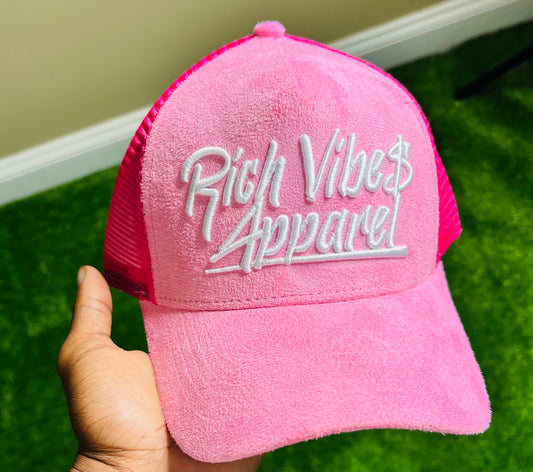 PINK’ Suede Trucker Hats - Rich Vibes Apparel